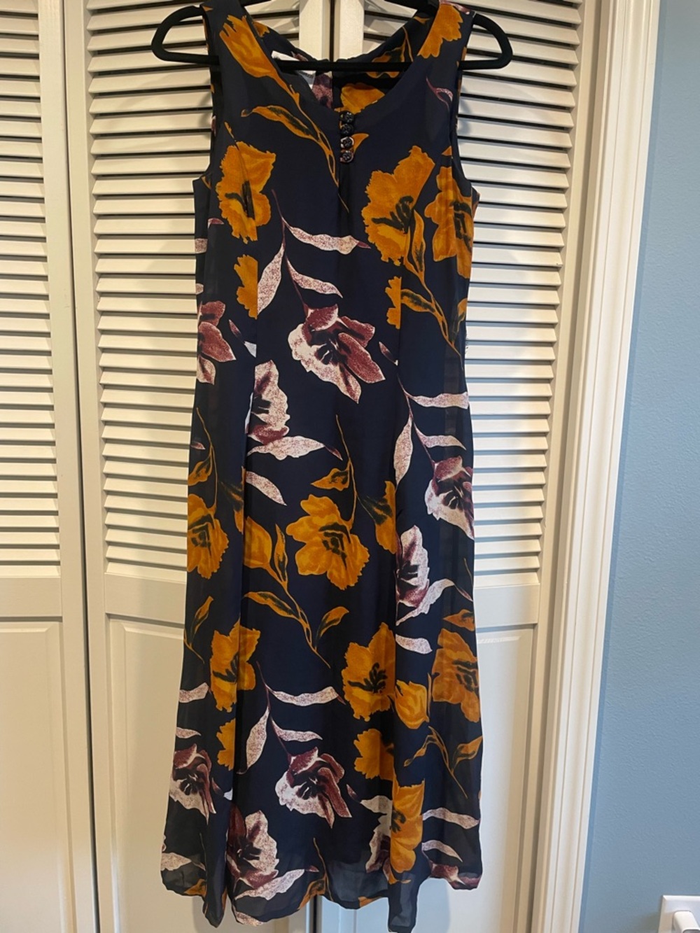 Betsy Lauren Navy Floral Sleeveless Midi Dress - Mustard and Rose Florals